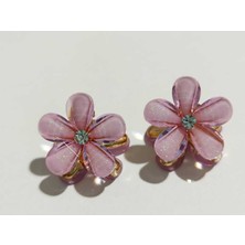 Ortası Taşlı Renkli Kristal Çiçek Model Ikili Mini Mandal Toka