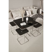 Home Plus Mobilya 4+1 Gümüş Kaplama Siyah Ayna Radüslü Orta Sehpa