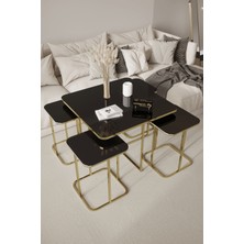 Home Plus Mobilya 4+1 Gold Kaplama Siyah Ayna Radüslü Orta Sehpa