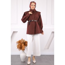 İmaj Butik Mürdüm Omuz Apoletli Kemerli Trençkot
