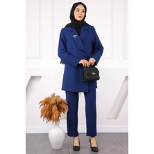 İmaj Butik Lacivert Yan Baglamalı Krep Ceket Pantolonlu Takım