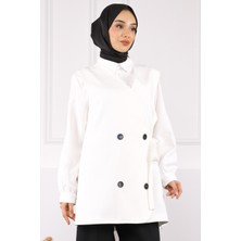 İmaj Butik Ekru Yan Bağlamalı Dügmeli Krep Yelek