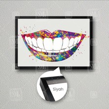 Renkli Gülücük Beyaz Dişler Diş Hekimi Poliklinik Çerçeveli Yatay Kanvas Tablo