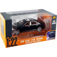 Kutulu 1:22 Çek Bırak Buharlı Mercedes S Model Metal Araba – Sesli ve Işıklı Siyah