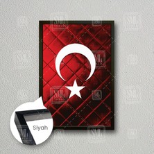 Kırmızı Metalik Türk Bayrağı Makam Odası Çerçeveli Dikey Kanvas Tablo