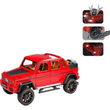 Kutulu Çek Bırak 1:22 Sesli ve Işıklı Metal Jeep Kırmızı