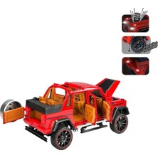 Kutulu Çek Bırak 1:22 Sesli ve Işıklı Metal Jeep Kırmızı