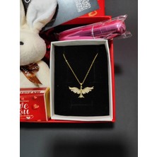 Sevdiklerinize Özel Işıklı Küre, Gold Anka Kuşu Çelik Kolye, Peluş Tavşan ve Parfüm Şişesi