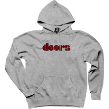 The Doors Logo Red Gri Kapşonlu Sweatshirt Hoodie