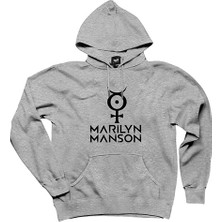 Marilyn Manson Logo 2 Gri Kapşonlu Sweatshirt Hoodie