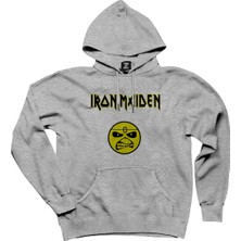 Iron Maiden Face Gri Kapşonlu Sweatshirt Hoodie