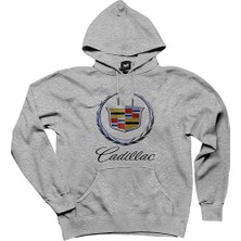 Cadillac Logo Gri Kapşonlu Sweatshirt Hoodie