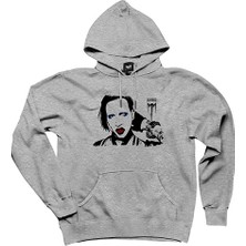 Marilyn Manson Portre Gri Kapşonlu Sweatshirt Hoodie