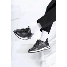 Shoetyle - Siyah Hakiki Deri Bağcıklı Erkek Sneaker 115-K511