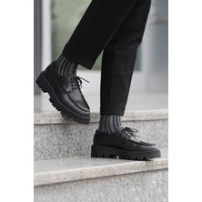 Shoetyle - Siyah Hakiki Deri Bağcıklı Erkek Günlük Ayakkabı 115-K512