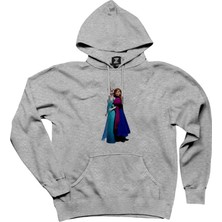 Karlar Ülkesi Elsa ve Anna Gri Kapşonlu Sweatshirt Hoodie