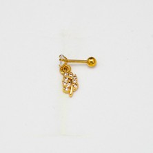 Sallantılı Yaprak Paslanmaz Cerrahi Çelik Piercing… Altın/gold Renkli ve Şeffaf Taşlı (Targus Helix Conch Flat)