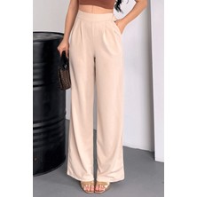 Kadın Sophia Yüksek Bel Arkası Lastikli Yan Gizli Fermuarlı Ispanyol Paça Kumaş Palazzo Pantolon