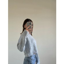 Isiklet Yaka Örgü Yumoş Crop Triko Kadın Kazak