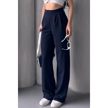 Kadın Sophia Yüksek Bel Arkası Lastikli Yan Gizli Fermuarlı Ispanyol Paça Kumaş Palazzo Pantolon