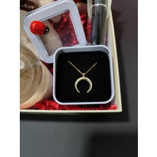 Sevdiklerinize Özel Işıklı Küre, Gold Ay Çelik Kolye, Peluş Ayı ve Doldurulabilir Parfüm Şişesi