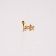 Sallantılı Yıldız Paslanmaz Cerrahi Çelik Piercing… Altın/gold Renkli ve Şeffaf Taşlı (Targus Helix Conch Flat)