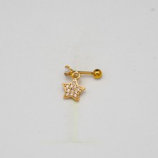 Sallantılı Yıldız Paslanmaz Cerrahi Çelik Piercing… Altın/gold Renkli ve Şeffaf Taşlı (Targus Helix Conch Flat)