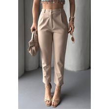 Kadın Elise Yüksek Bel Arkası Lastikli Dar Paça Toparlayıcı Likralı Kumaş Pantolon