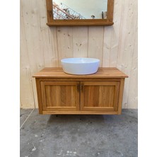 Emel Ahşap Nakkaş 100 CM,%100 Doğal Ahşap Lavabolu Banyo Dolabı,naturel,seramik Lavabo Dahil (Aynasız,armatür ve Gider Yok)