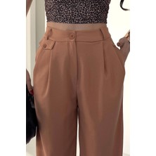 Kadın Jessia Bel ve Paça Düğmeli Balon Model Likralı Kumaş Pantolon