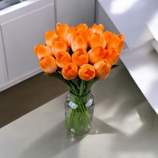 Yapay Çiçek Islak Lale Turuncu Renk 10 ' Lu Dizayn Premium