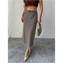 Kadın Livia Astarlı Likralı Desenli Uzun Tül Etek