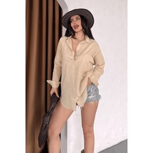 Kadın Marlot Oversize Keten Gömlek, 2025 Summer Collection