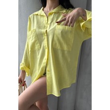 Kadın Harper Çift Cepli Oversize Keten Gömlek, 2025 Summer Collection