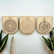 Dekoratif Ahşap Islami Tablo Seti  – 3’lü Set Allah’ın 99 Ismi Esmaül Hüsna, Ayetel Kürsi ve Fatiha