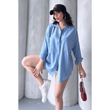 Kadın Harper Çift Cepli Oversize Keten Gömlek, 2025 Summer Collection