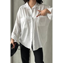 Kadın Harper Çift Cepli Oversize Keten Gömlek, 2025 Summer Collection