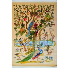 Bambu Iplikten Dokuma Bej Renk Papağan Tasvirli Iran Duvar Halısı (60X90 Cm)