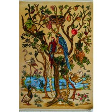 Bambu Iplikten Dokuma Bej Renk Doğa Tasvirli Iran Duvar Halısı (50X70 Cm)