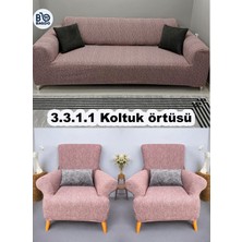 Baqdo Jakarli Koltuk Örtüsü 3+3+1+1 Takımı Lastikli Esnek Yıkanabilir Çekyat Kanepe Kılıfı pembe renk