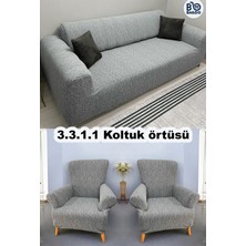 Jakarli Koltuk Örtüsü 3+3+1+1 Takımı Lastikli Esnek Yıkanabilir Çekyat Kanepe Kılıfı Açık gri