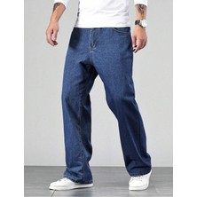 Erkek Baggy Model Asit Yıkama Lacivert Kot Pantolon