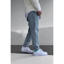 Erkek Asit Yıkama Yıpratmalı Mavi Kot Baggy Pantolon Jean