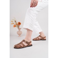 Sy Leather London Model  Deri Bantlı Tokalı Kadın Günlük Sandalet