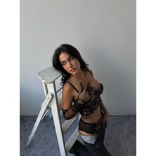 Bustiyer Siyah Leopar Sütyen Takımı Leopar