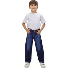 Erkek Çocuk Baggy Model Bol Paça Taşlanmış Desenli Lacivert Kot Pantolon 2890