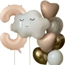 Bulut Folyo Balonlu Retro Renk Krem Rakam Bej Kalp Balon Set 3 Yaş