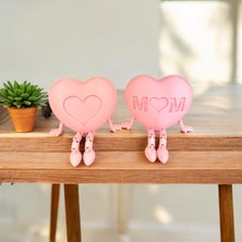Anneler Günü 2 Li Biblo Seti - Kalp - Kapli Mom Yazısı - Dekoratif Obje