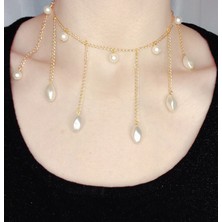 Crystal Atelier Sarkıntılı Tasarım Boncuk İnci Kolye, İnci Kolye, İncili Kolye, Barok İnci Kolye, Altın Kaplama Zincir İnci Kolye, Altın Kaplama İnci Kolye, Choker İnci Kolye, Kadın İnci Kolye