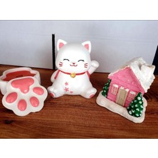 Sevimli Kedi , Mumlu Pati Kutu,pembe Dağ Evi Tütsü 3'lü Set Sevgili Hediye( Tütsü Hediyeli)
